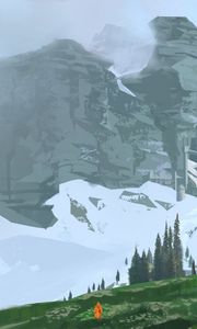 Preview wallpaper wanderer, rocks, slope, snow, art