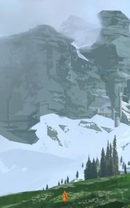 Preview wallpaper wanderer, rocks, slope, snow, art