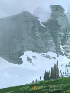 Preview wallpaper wanderer, rocks, slope, snow, art