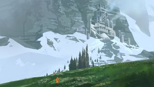 Preview wallpaper wanderer, rocks, slope, snow, art