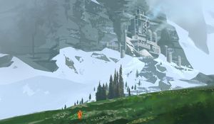 Preview wallpaper wanderer, rocks, slope, snow, art