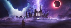 Preview wallpaper wanderer, ruins, lightning, art