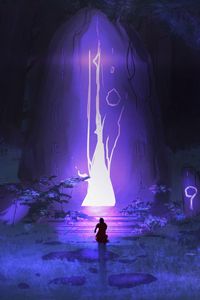 Preview wallpaper wanderer, silhouette, fantasy, cave, art