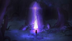 Preview wallpaper wanderer, silhouette, fantasy, cave, art