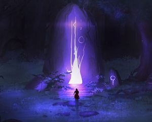 Preview wallpaper wanderer, silhouette, fantasy, cave, art