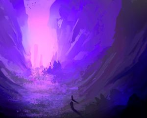 Preview wallpaper wanderer, silhouette, rocks, trees, art