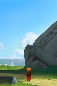 Preview wallpaper wanderer, traveler, road, rocks, art