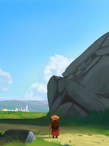 Preview wallpaper wanderer, traveler, road, rocks, art