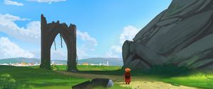 Preview wallpaper wanderer, traveler, road, rocks, art