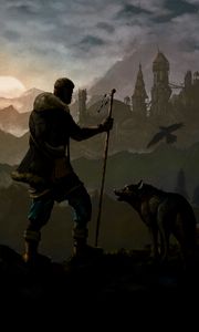 Preview wallpaper wanderer, wolf, castle, art