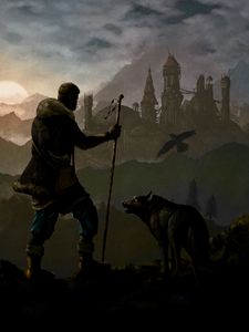 Preview wallpaper wanderer, wolf, castle, art