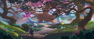 Preview wallpaper warrior, armor, sword, forest, fantasy, art