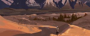 Preview wallpaper warrior, dunes, mountains, snow, art