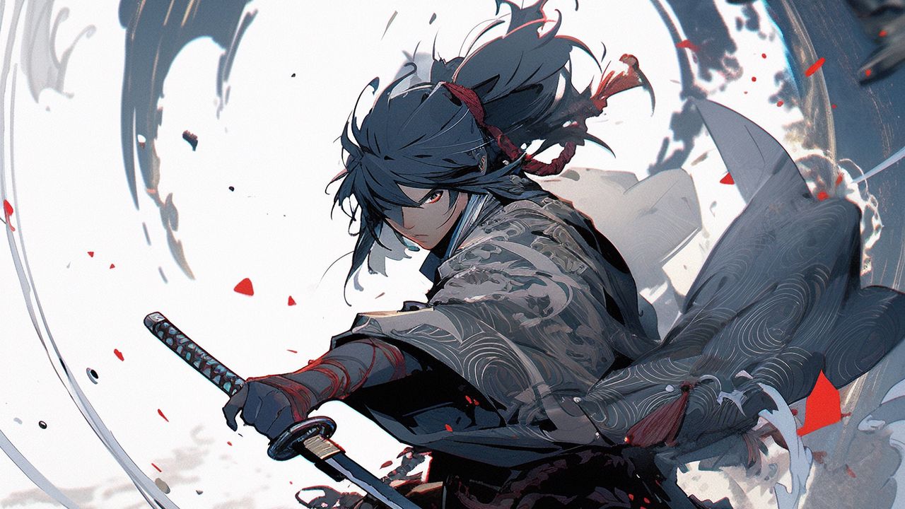 Wallpaper warrior, katana, anime, art