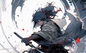 Preview wallpaper warrior, katana, anime, art