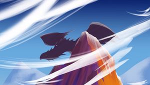 Preview wallpaper warrior, silhouette, dragon, mountains, art