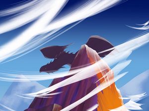 Preview wallpaper warrior, silhouette, dragon, mountains, art