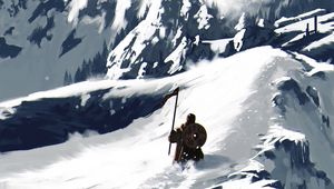 Preview wallpaper warrior, snow, mountain, art