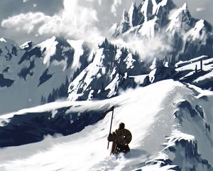 Preview wallpaper warrior, snow, mountain, art