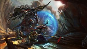 Preview wallpaper warriors, cave, armor, battle, art, fantasy