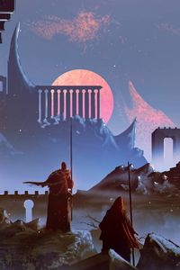 Preview wallpaper warriors, silhouettes, ruins, art