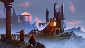 Preview wallpaper warriors, silhouettes, ruins, art