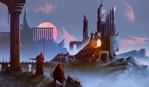 Preview wallpaper warriors, silhouettes, ruins, art