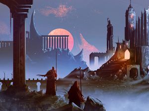 Preview wallpaper warriors, silhouettes, ruins, art