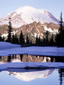 Preview wallpaper washington, lake, snow, shade, trees, mountains, top