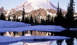 Preview wallpaper washington, lake, snow, shade, trees, mountains, top