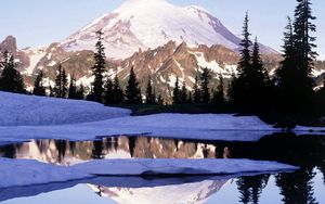 Preview wallpaper washington, lake, snow, shade, trees, mountains, top