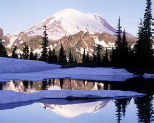 Preview wallpaper washington, lake, snow, shade, trees, mountains, top