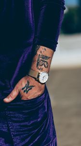 Preview wallpaper watch, tattoo, arm, suit