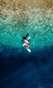 Preview wallpaper water, airplane, aerial view, boat, ocean