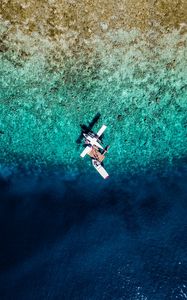 Preview wallpaper water, airplane, aerial view, boat, ocean