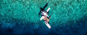 Preview wallpaper water, airplane, aerial view, boat, ocean