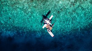 Preview wallpaper water, airplane, aerial view, boat, ocean