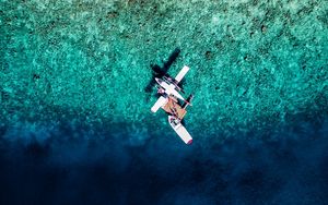 Preview wallpaper water, airplane, aerial view, boat, ocean