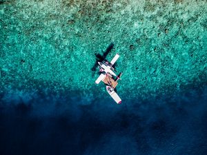 Preview wallpaper water, airplane, aerial view, boat, ocean