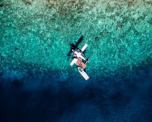 Preview wallpaper water, airplane, aerial view, boat, ocean