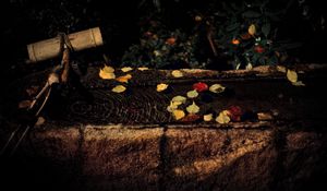 Preview wallpaper water, autumn, fallen leaves, flow