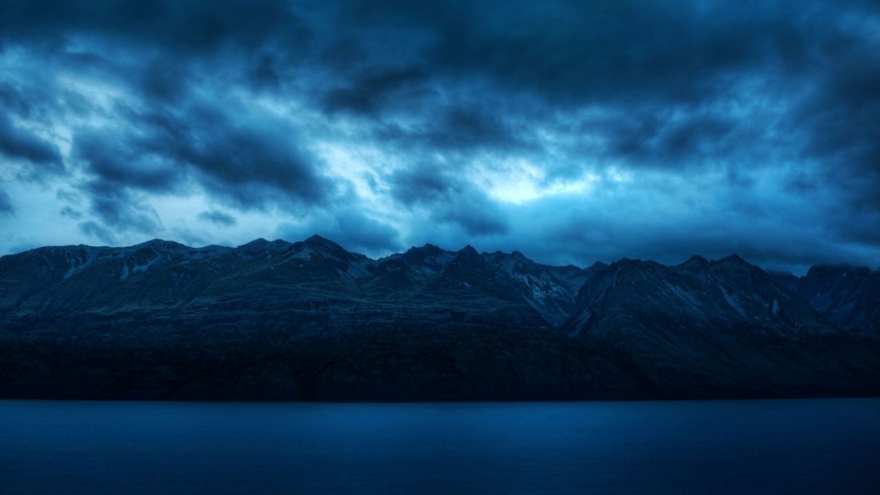 Wallpaper water, blue, mountains, scenery, clouds