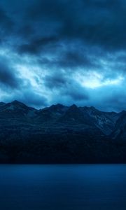 Preview wallpaper water, blue, mountains, scenery, clouds