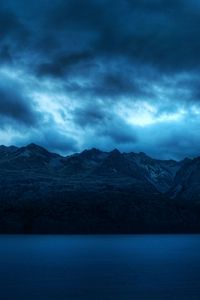 Preview wallpaper water, blue, mountains, scenery, clouds