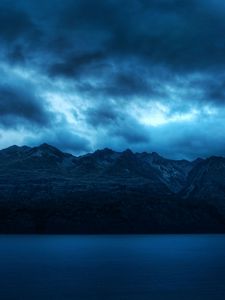 Preview wallpaper water, blue, mountains, scenery, clouds