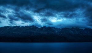 Preview wallpaper water, blue, mountains, scenery, clouds