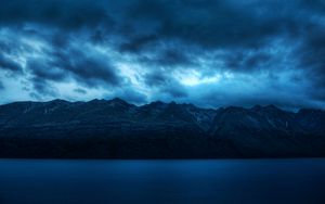 Preview wallpaper water, blue, mountains, scenery, clouds