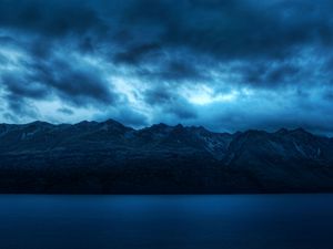 Preview wallpaper water, blue, mountains, scenery, clouds