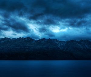 Preview wallpaper water, blue, mountains, scenery, clouds