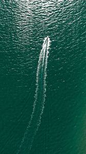 Preview wallpaper water, boat, aerial view, waves, sea